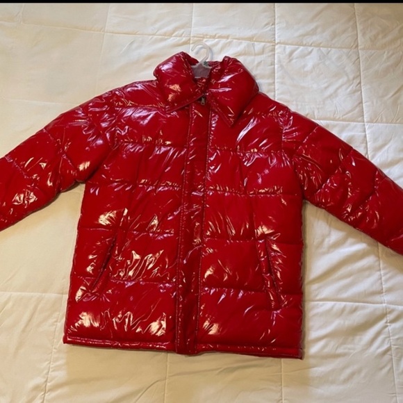 INC men's M medium "Chili Red" double 2x zip oversized shiny padded puffer coat - Picture 2 of 9
